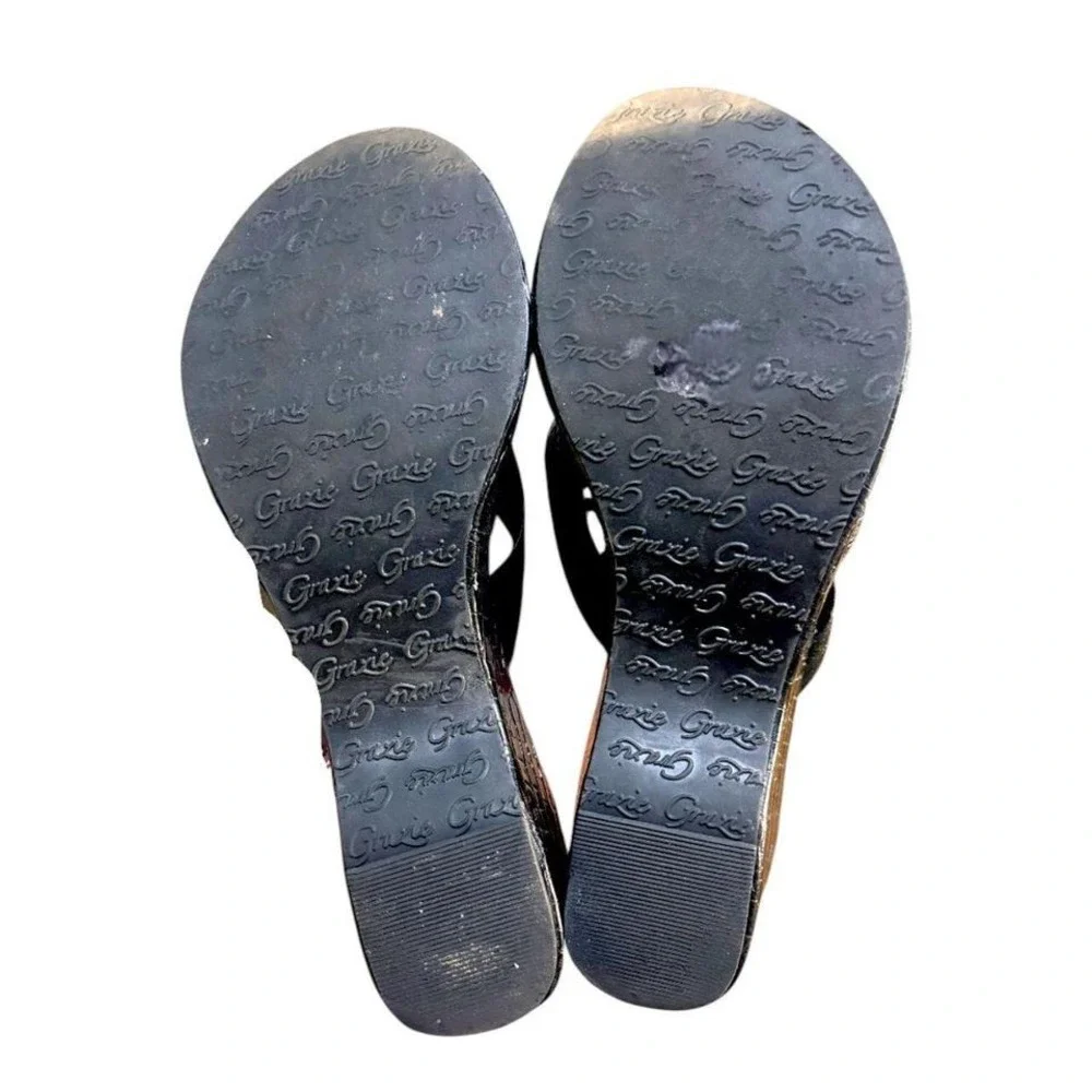 90's y2k vintage black leather‎ croc jeweled sandals size 8.5
